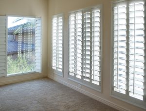 white wood plantation shutters